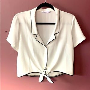Lush white crop button down blouse